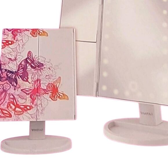 Vivitar Simply Beautiful Butterflies Cordless Tri-Fold LED Lighted Vanity Mirror - Picture 1 of 7